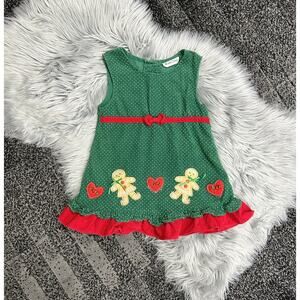CHRISTMAS Girls Corduroy Jumper Dress Gingerbread Family Green‎ Size 4